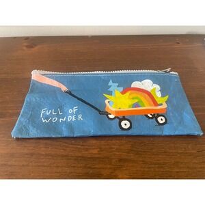 Blue Q Full of Wonder Recycled Pencil Pouch Zipper Bag Rainbow Wagon Blue